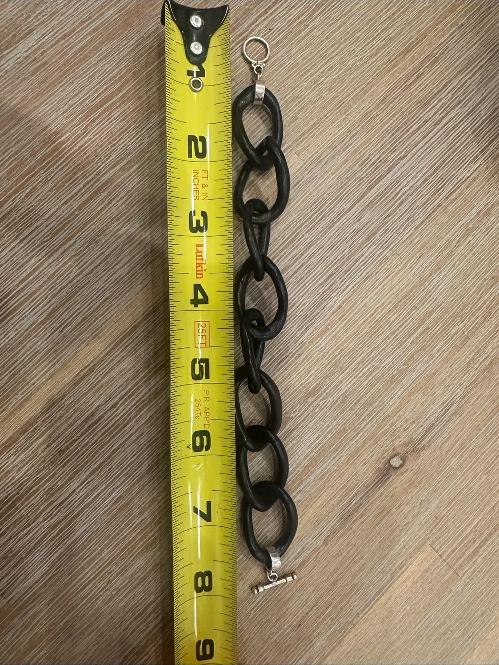 Chunky Black Resin Chain Link Bracelet with Silver-Tone Toggle Clasp